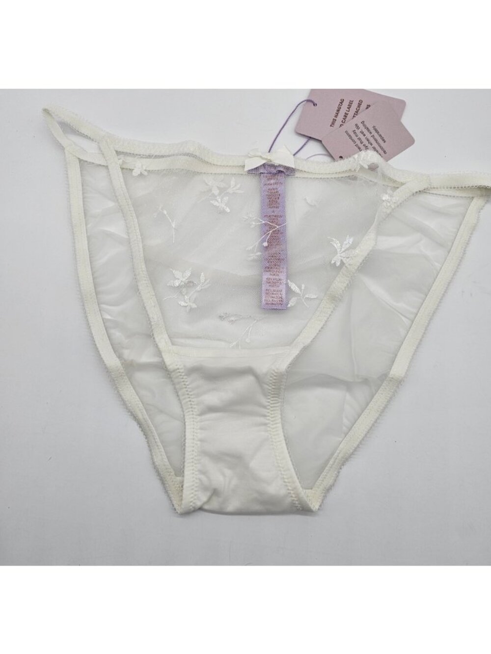 Savage X Fenty Panty Women's Size 1X White Sheer Mesh Floral Panties Underwear